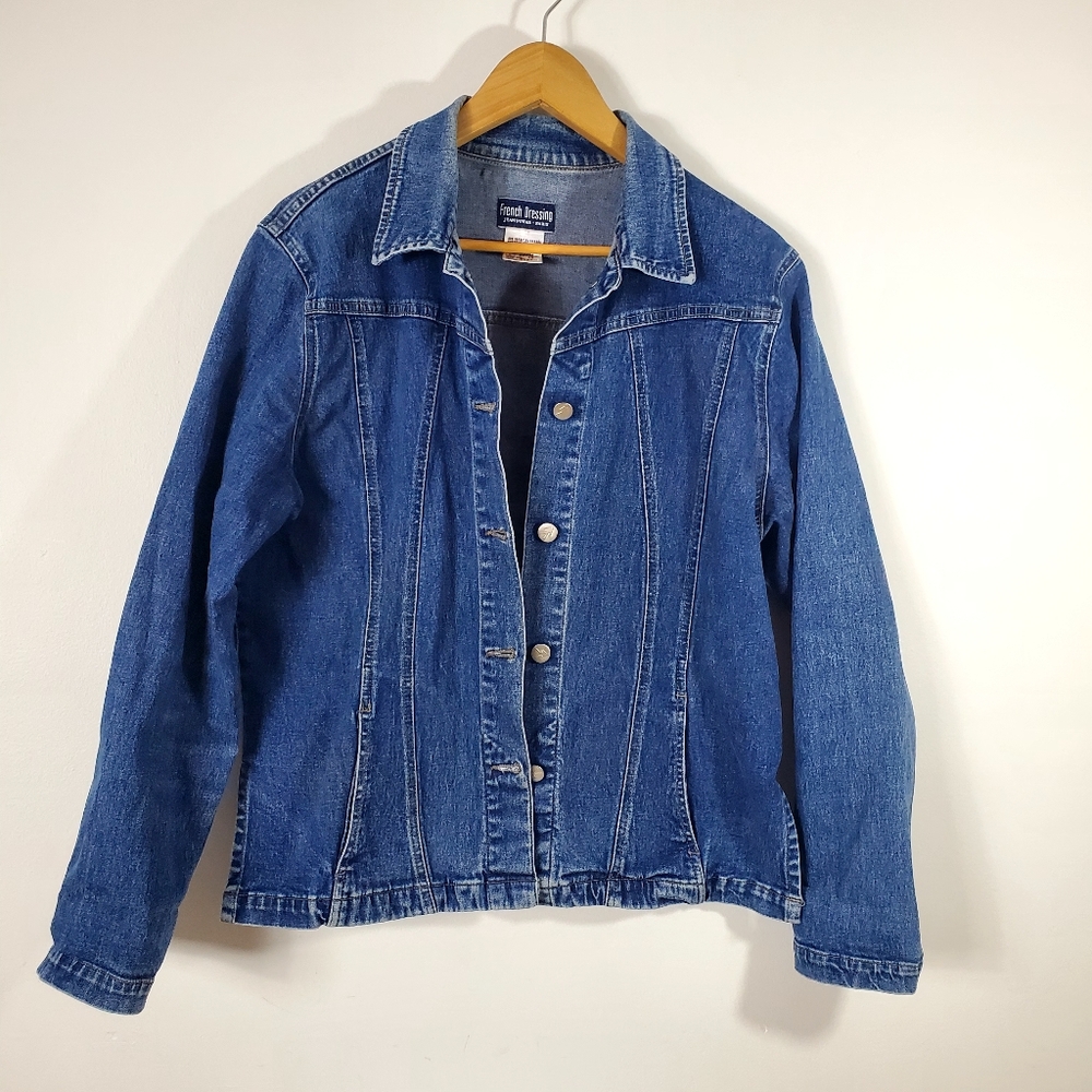 FDJ French Dressing Jean Denim Shirt Jacket Medium Wash Size 12 Blue Vtg Canada